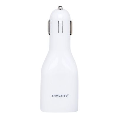 PISEN อะแดปเตอร์ชาร์จไฟในรถยนต์ 2 in 1Car Charger 2A USB 5 โวลล์ ขาล็อคแบบสปริง ใช้งานทั้งในรถยนต์และที่บ้าน กับเต้ารับได้คุ้มค่าในตัวเดียว - สีขาว
