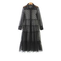 ZZOOI Hirigin women stylish polka dot patchwork transparent midi shirt dress long sleeve female chic sexy mesh dresses vestidos