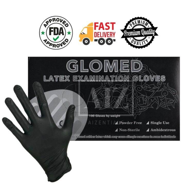BLACK Glomed Latex Gloves PowderFree XS/S/M/L/XL Lazada PH
