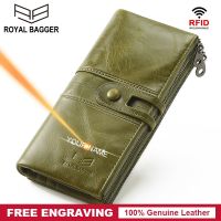 （Layor wallet）  Royal Bagger กระเป๋าสตางค์ยาวสำหรับผู้หญิงหนังวัวแท้ RFID Blocking Wallets Card Holder Phone Pocket Purses Female Ladies