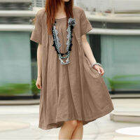 Simple Casual จีบชุดผู้หญิง2023ฤดูร้อนแขนสั้นหลวม A-Line Maxi ชุด Robe Femme