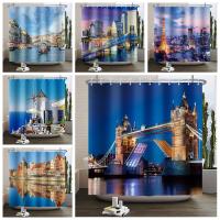 3D Printed Rural Garden Landscape Shower Curtain Buildings Night Scenery Bridge Waterproof Bath Curtains Polyester Bathtub Cloth