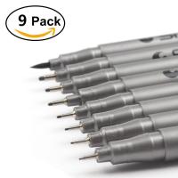9pcs/pack Pigment Liner Pigma Micron Ink Fine Line Pen Set 0.05 0.1 0.2 0.3 0.4 0.5 0.6 0.8 Brush  Black ink Highlighters Markers
