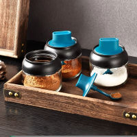 Kitchen glass spice jars with lid salt and pepper shakers set seasoning organizer herbs soy sauce oil bottle With label paper