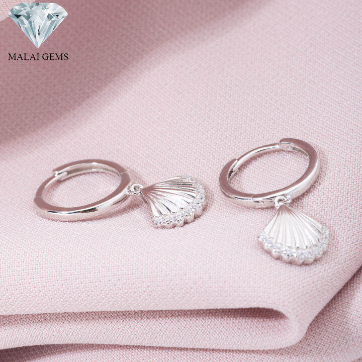 malai-gems-ต่างหูเพชร-ต่างหูเปลือกหอย-เงินแท้-silver-925-เพชรสวิส-cz-เคลือบทองคำขาว-รุ่น-225-e18993-แถมกล่อง