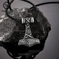 （Zoe necklace）ไวกิ้งนอร์ส Runes Anchor สร้อยคอผู้ชายหนังแท้ Mjolnir สแตนเลส Thors ค้อนจี้สแกนดิเนเวีชายเครื่องประดับ