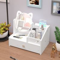 【hot】✸  Chipped-wood Makeup Table with Rotating Mirror Shelf Assembly Cosmetics Storage Rack Products Organizer Drawer