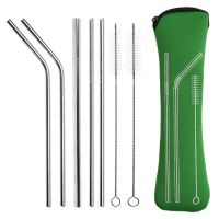 Reusable Drinking Straw with Brushes Stainless Steel Straw Cocktail Metal Straws Milk Tea Drinking Utensil Party Bar Accessories Specialty Glassware