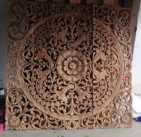 Brown Color Mandala Wood Carving Panel 90 x 90 Cm Wall Art Decor Asian Art