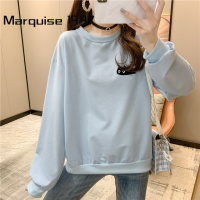 Marquise1997 เสื้อฮู้ด เสื้อแขนยาวอบอุ่น หลวมและสบาย เท่ น่ารัก วินเทจ สบาย WWY2391BTI 38Z230919