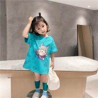 Ready Stock Promotion Girls Short-Sleeved T-Shirt Baby Girl Dress Cute Cartoon Pattern Children Mid-Length One-Piece