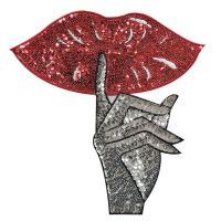 Shh Lips Large Patch Clothes Stickers Red Sliver Sequins Biker Badge Sewing On Patches For Clothing Strange Things Christmas  Furniture Protectors  Re