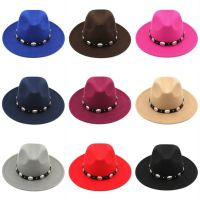 ผู้หญิงผู้ชายผ้าขนสัตว์ผสมหมวกปานามากว้าง Brim Fedora Trilby หมวกหนัง Band Gambler แฟชั่นหมวกคาวบอยหมวกฤดูหนาว