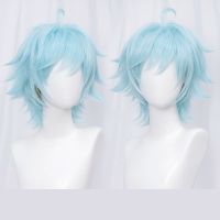 Genshin Impact Chongyun Cosplay Wig 30cm Ice Blue Heat Resistant Synthetic Hair Cosplay Anime Cosplay Wigs + Wig Cap