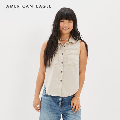 American Eagle Button-Up White Denim Vest เสื้อกั๊ก ยีนส์ ผู้หญิง สีขาว  (EWSB 035-4669-100)