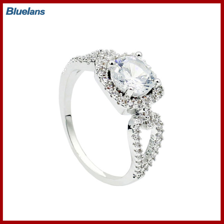bluelans-แหวนทรงเหลี่ยมฝังเพชรสังเคราะห์ผู้หญิงสุดหรูปาร์ตี้งานแต่งงานของขวัญเครื่องประดับ