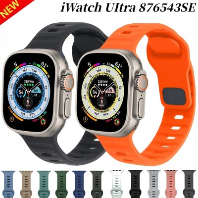 Tali silikon untuk jam tangan Apple tali silikon untuk jam tangan Apple 49mm 45mm 44mm 41mm 40mm 42mm 38mm gelang olahraga Correa iWatch Ultra seri 8 7 6 5 4 3 SE