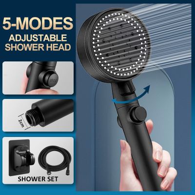 Shower Head Black 5 Modes Adjustable Bathtub Shower Head High Pressure Water Saving Eco Shower Head Bathroom Accessories Showerheads