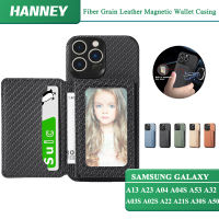 HANNEY สำหรับ Samsung Galaxy A13 A23 A33 A04E A04 A04S A53 A52 A52S A73 A72 A32 A03S A02S A22 A21S A30S A50 A50S A34 A54 A51 A71 A20 A30 A14 A12 5G 4G  โทรศัพท์กรณีไฟเบอร์หนังแม่เหล็กปลอก Anti-Skid Folio กลับคลุมพร้อมที่ใส่บัตร SD-DX2D