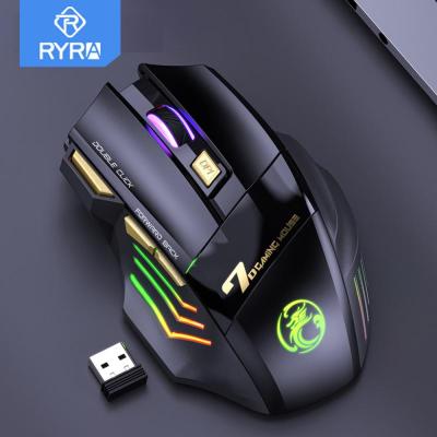RYRA เมาส์แบบชาร์จไฟได้เกมเมอร์สำหรับคอมพิวเตอร์ RGB เมาส์เล่นเกมส์บลูทูธ2.4กรัมเมาส์เงียบตามหลักสรีรศาสตร์สำหรับแล็ปท็อป PC Yuebian