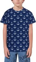 Navy Blue Nautical Anchor Pattern T- Shirt Short Novelty for Boys and Girl