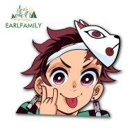 EARLFAMILY 13Cm X 12Cm สำหรับ Demon Slayer Kamado Tanjiriu Peek ตัวป้องกันประตูรถสติ๊กเกอร์น่ารักสติกเกอร์ติดรถยนต์ตลก