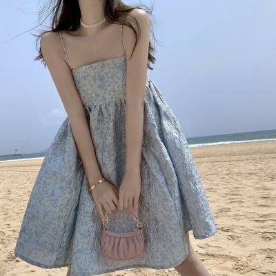 French temperament of restoring ancient ways is the skirt with shoulder-straps stereoscopic printing super fairy palace of broken beautiful dress a-line skirt