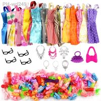 32 Item/Set Doll Accessories 10 Pcs Doll Clothes Dress 4 Glasses 6 Plastic Necklace 2 Handbag 10 Pairs Shoes for Barbie doll