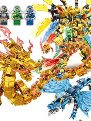 Building Blocks Phantom Ninja Toy Dragon Gold Mech Dragon Childrens Puzzle Puzzle Boy 6 Years Old Robot Lego 8 【AUG】