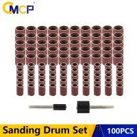 CMCP 100pcs Sanding Drum Set 80 Grit 6.35/12.7mm Shank Sanding Bands With Sanding Mandrel For Dremel Rotary Tools Abrasive Tools Cleaning Tools