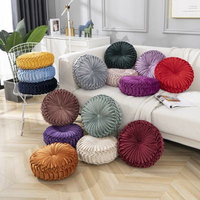 35x35cm/38x38cm European Style Round Solid Red Grey Blue Pink Beige Green Seat Cushion Velvet Fabric Back Cushion Sofa Pillow Bed Pillow