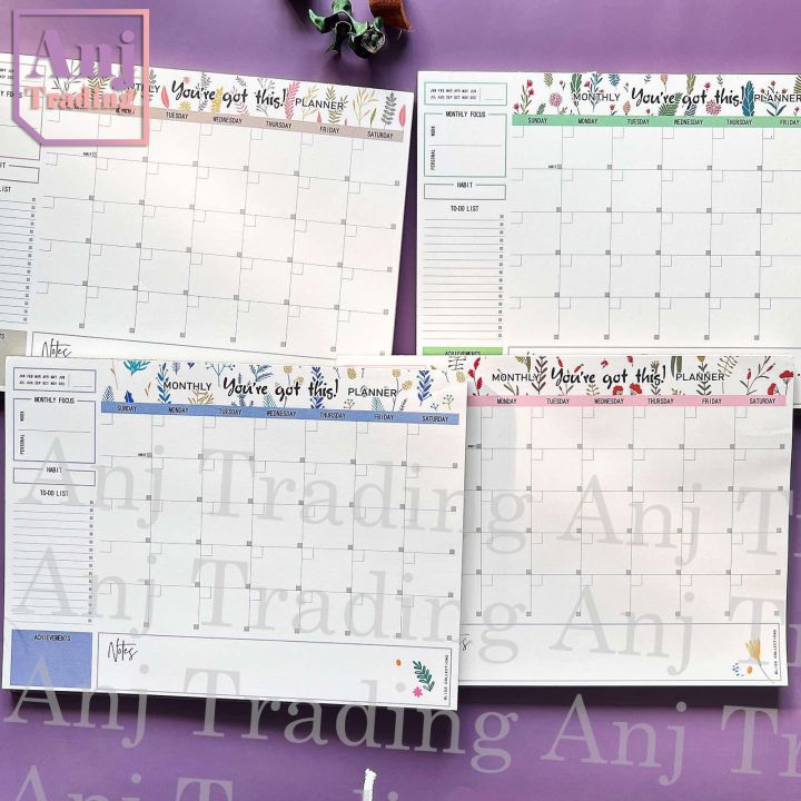 Monthly Planner on Desk Tear Off Pad 60 Undated Sheets A4 Size Desk