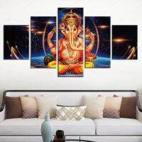 โมเดิร์นตกแต่งภาพวาดฮินดู HD 5แผง Wall Art ศาสนาอินเดีย Ganesha ตกแต่งห้อง Modular Cuadros ใหม่