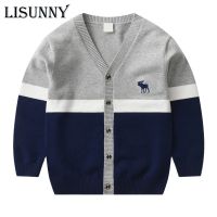 2023 Boys Cardigan Sweater Spring Autumn Children Knitted Jacket V-Neck Baby Clothes Patchwork Jumper Kids Sweaters Coat 2-8y