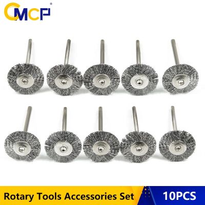 CMCP 10pcs 22mm Polishing Wire Brush Set 3.0mm Shank Stainless Steel/Brass/Nylon for Polishing Grinding For Dremel Rotary Tools