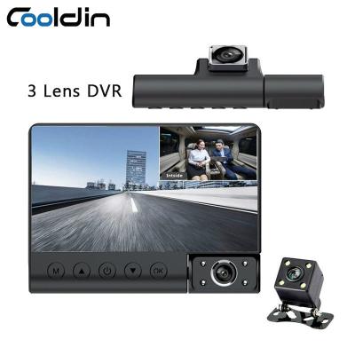 COOLDIN 4นิ้วสามเลนส์รถ DVR HD 1080จุด170มุมกว้าง G-Sensor ตรวจจับการเคลื่อนไหวที่มีกล้องมองหลังบันทึกวิดีโอ Dashcam