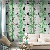 45x300cm Peel and Stick Backsplash Panda Wall Stickers Bamboo Green Plants Self Adhesive Peel and Stick Wallpaper Wall Art Decals for Baby Nursery Kids Bedroom