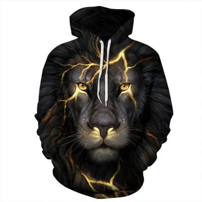 ▩✚✶ hnf531 Yfashion [Free Gift ]Casual Long Sleeve Hoodie 3D Lion Printed Hooded Sweatshirt Pullover Tops S-XXL