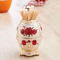 Toothpick Holder European Style Metal Vintage Automatic Zinc Alloy Toothpick Dispenser Box Organizer