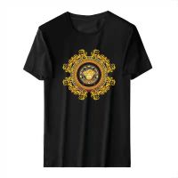 Versace เสื้อเสื้อยืดนำเทรนด์ผู้ชาย,ผ้าฝ้ายแขนสั้นพิมพ์ลายบุคลิกภาพขนาดใหญ่หลวม