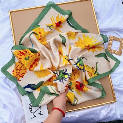 Spring and Autumn British Style Versatile Silk Scarf Fashion Pattern Printed Square Scarf Womens New Bag Decorative Small Scarf