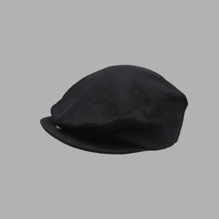 หมวกเบเร่ต์-แต่งหัวเข็มขัดโลหะ-สีดํา-สไตล์ญี่ปุ่นวินเทจ
