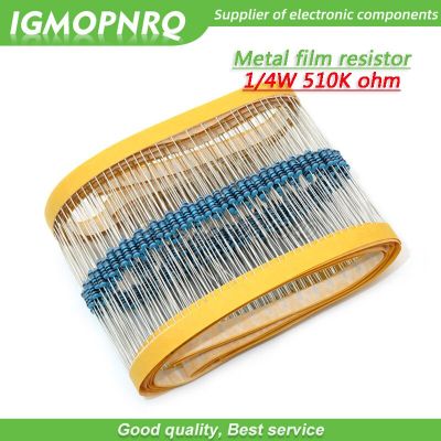 100pcs Metal film resistor Five color ring Weaving 1/4W 0.25W 1% 510K 510K ohm 510Kohm