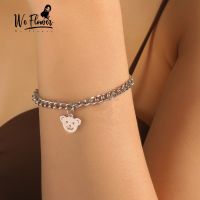 We Flower Stylish Hip hop Girl Little Bear Charm Bracelet for Women Silver Link Chain Bracelets Jewelry