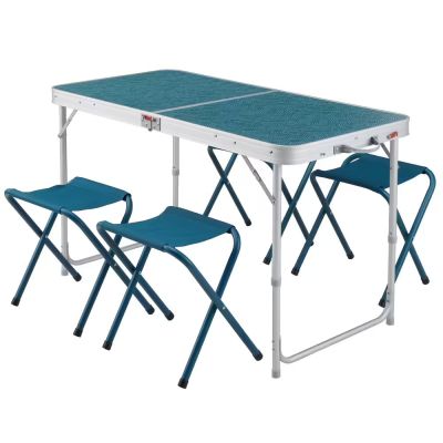 🔥ของดี🔥โต๊ะพับได้สำหรับการตั้งแคมป์พร้อมเก้าอี้สำหรับ 4-6 คน QUECHUA Folding Camping Table and Stools - for 4-6 People