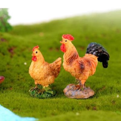 1pc Creative Simulation Miniature Resin Rooster Hen for Micro Landscaping Decor