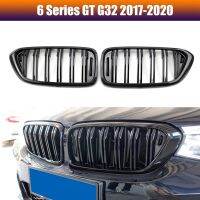 Car Carbon Fiber &amp; Black Dual Slat Front Kidney Grilles Fit For-BMW G32 6-Series GT 2018-2021