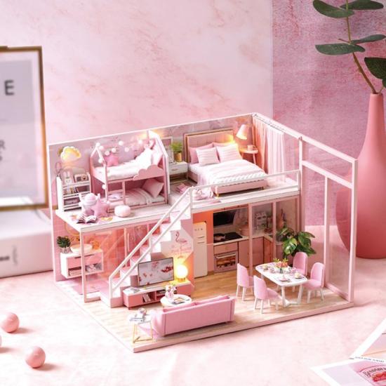 Girl doll house furniture toy diy miniature room diy wooden dollhouse l027 - ảnh sản phẩm 7