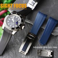 20mm Curved End Rubber Watch Band for Rolex Submariner Yachtmaster GMT Wrist Watch Strap Glidelock Buckle Adjustable Watchbband