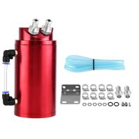 Universal Aluminium Car Auto Oil Catch Tank Breather Can Reservoir Red Round 10 &amp; 15Mm Fittings